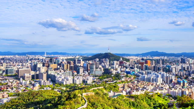 Zeitraffer-von-Seoul-City-Skyline,-Südkorea.