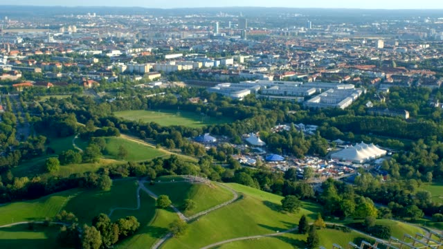 Aerial-view-of-Olympiapark-.-Munich,-Bavaria,-Germany