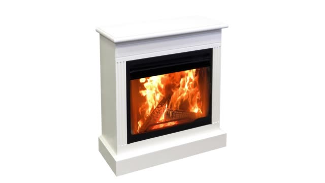 Burning-white-fireplace-isolated-on-white-background.-Side-view