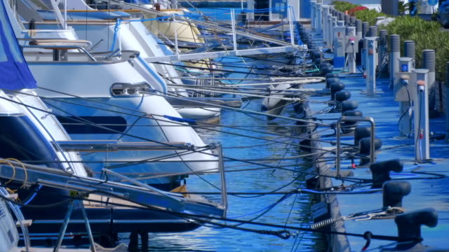 Large-group-of-sailing-yachts-are-fixed-to-a-bollard-with-a-cable