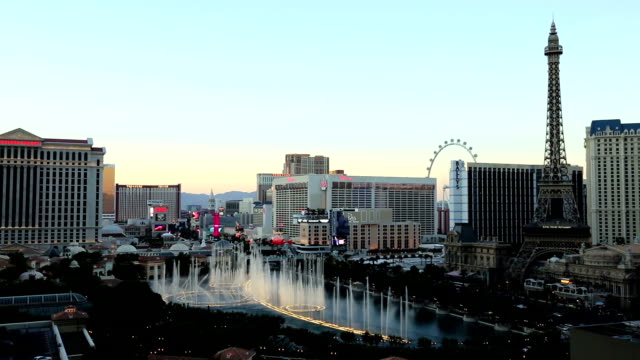 Las-Vegas-Bellagio-agua-mostrar-al-atardecer