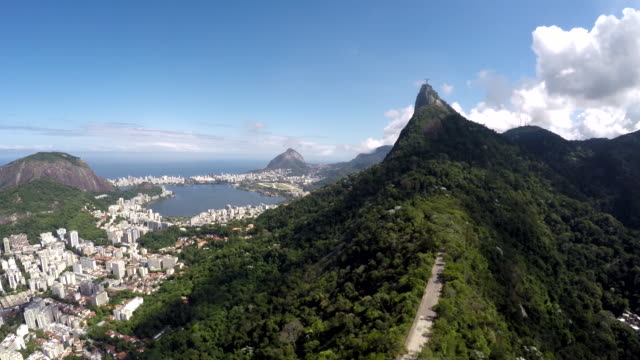 Aerial-view-of-Cristo-Redentor,-Corcovado-and-the-city-of-Rio-de-Janeiro,-Brazil