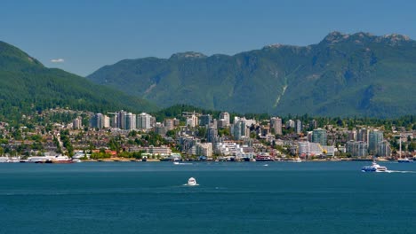 4K-North-Vancouver-Mountains,-Vancouver-Seabus-and-Cityscape