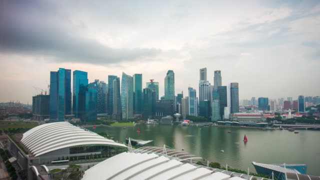 Singapur-Tag-Stadt-berühmten-Hotel-Zimmer-Marina-Bucht-Panoramablick-4-k-Zeitraffer