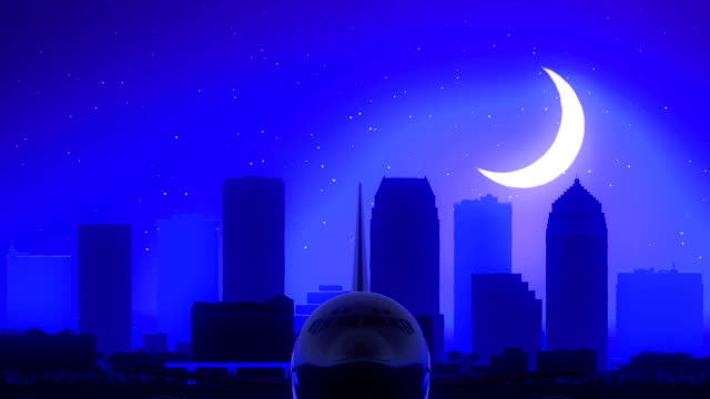 Tampa-Florida-USA-Amerika-Flugzeug-abheben-Moon-Night-Blue-Skyline-Travel