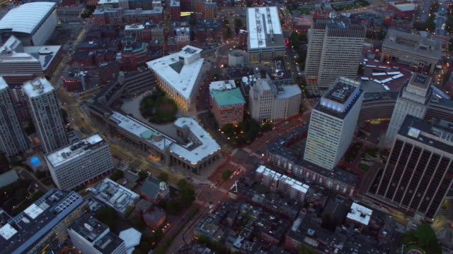 Aerial-view-of-Boston--at-dusk