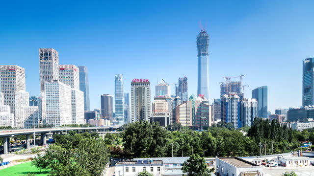 Zeitraffer-von-Jianwai-SOHO,-die-CBD-Skyline-von-Peking,-China