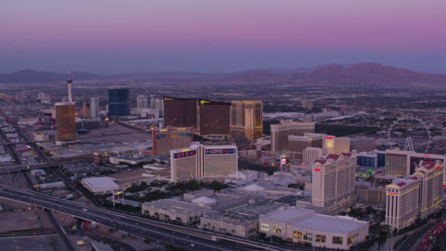 Wide-angle-aerial-view-of-Las-Vegas-Strip-at-sunset.