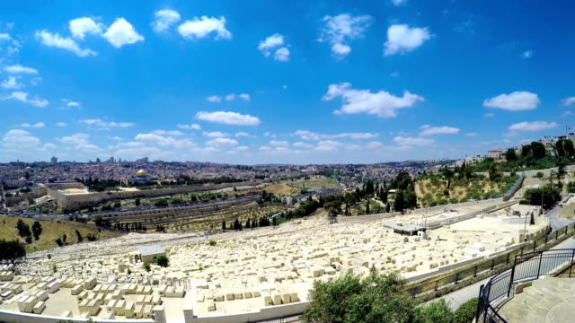 Vista-panorámica-a-la-ciudad-vieja-de-Jerusalén-y-el-Monte-del-templo,-cúpula-de-la-roca-y-Al-Aqsa-Mosque-de-Monte-de-los-olivos-en-Jerusalén