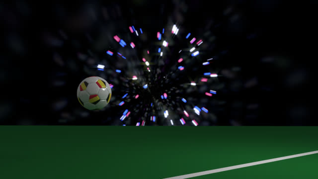 Soccer-ball-with-flag-of-Belgium-crosses-line-of-football-goal,-3d-rendering,-prores-footage