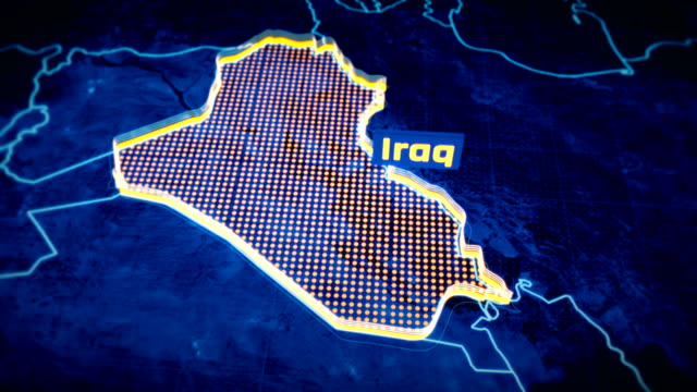 Visualización-en-3D-Iraq-país-frontera,-contorno-del-mapa-moderno,-viajes