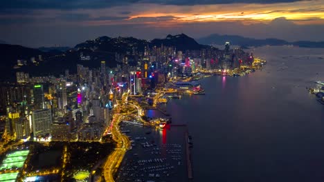 4k-hyperlapse-aerial-scene-of-Hong-Kong-city-with-Victoria-bay-scene-in-sunset