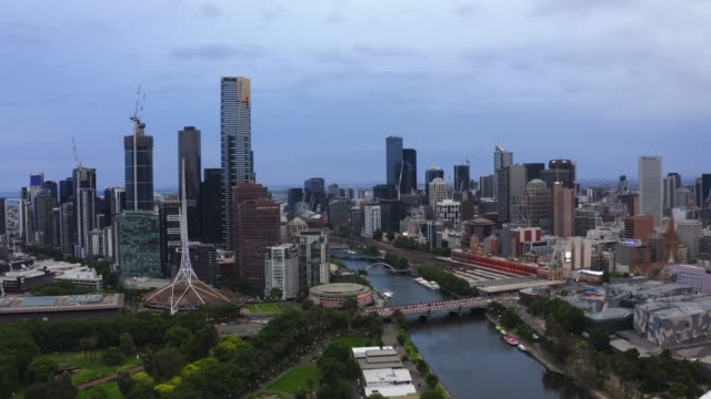 Drone-aerial-view-of-Melbourne-City-skyline