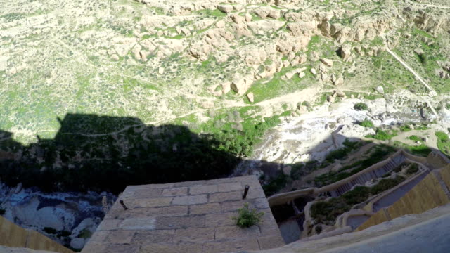 View-from-balcony-of-Mar-Sabbas-(-Saint-Sava)-Orthodox-monastery-in-Judean-desert,-Palestine,-Israel