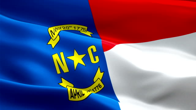 Bandera-de-Carolina-del-Norte-ondeando,-Bandera-nacional-3d-de-los-Estados-Unidos-ondeando.