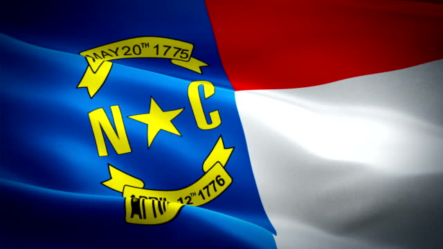 North-Carolina-Flagge-Video-winken-im-Wind,-realistische-US-Staatsflagge-Hintergrund