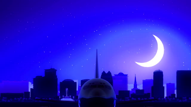 Orlando-Florida-USA-Amerika-Flugzeug-abheben-Moon-Night-Blue-Skyline-Travel