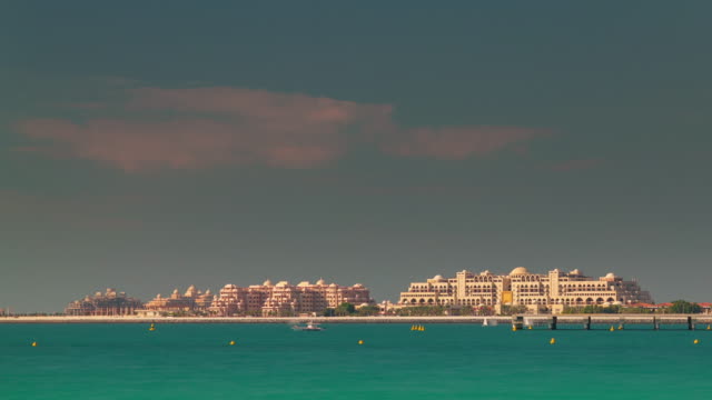 Dubai-Marina-Beach-Palm-Insel-Privathaus-Panorama-4-k-Zeit-hinfällig,-Vereinigte-Arabische-Emirate