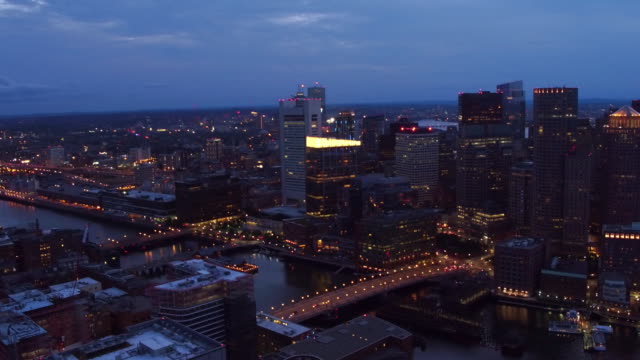 Aerial-view-of-Boston--at-night