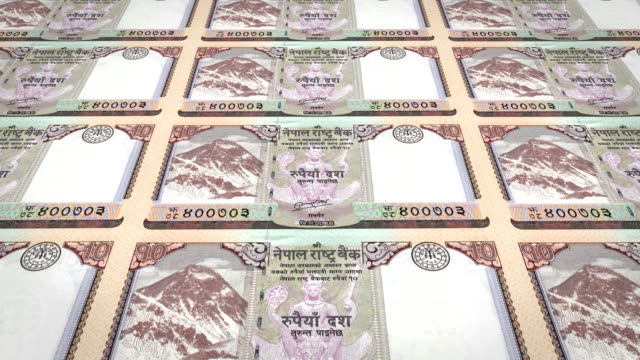 Banknoten-der-zehn-nepalesische-Rupie-von-Nepal,-Bargeld,-Schleife