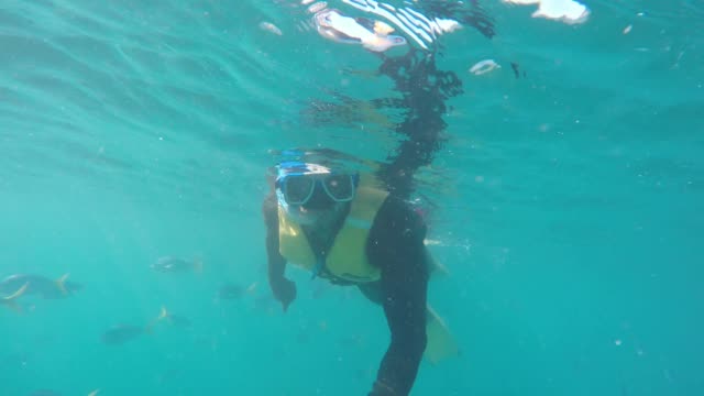 Buceo-bajo-el-agua-tomando-una-selfie-en-islas-Whitsunday,-Australia