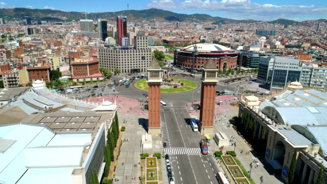 Aerial-View-of-Espanya-Square-Barcelona-Spain