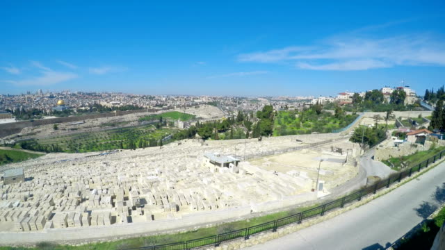 Der-Ölberg-und-der-alte-jüdische-Friedhof-mit-Panoramablick-von-Jerusalem,-Israel