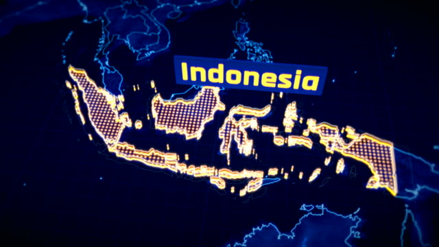 Visualización-en-3D-Indonesia-país-frontera,-contorno-del-mapa-moderno,-viajes