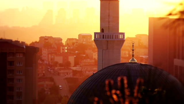 Puesta-de-sol-sobre-Estambul,-cierre-para-arriba,-Turquía