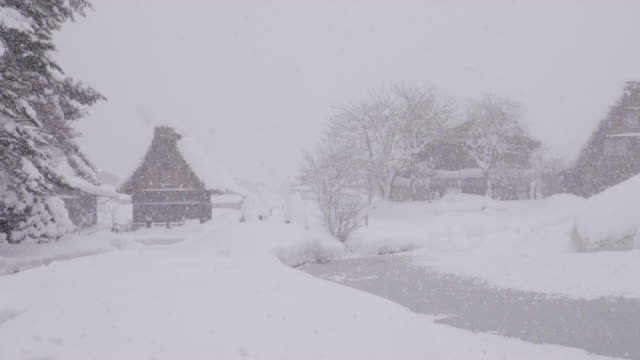 The-traditionally-thatched-houses-in-Shirakawa-go-where-is-the-mountain-village-among-the-snow-near-Gifu,-Ishikawa,-and-Toyama-prefecture-in-the-winter,-Japan