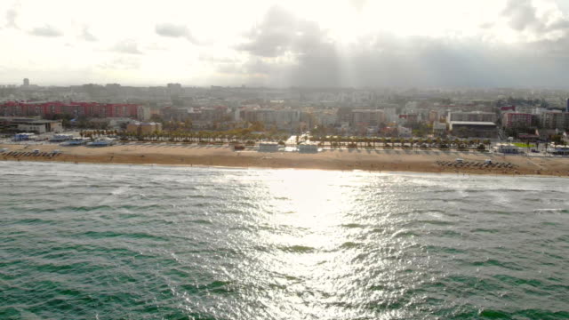Aerial-view-from-a-Drone-in-beach-of-Valencia,-Spain.-4k-Video