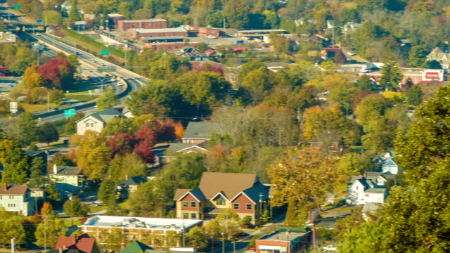 Panning-Left-to-Traffic-on-Asheville's-Interstate-240-and-Surroundings