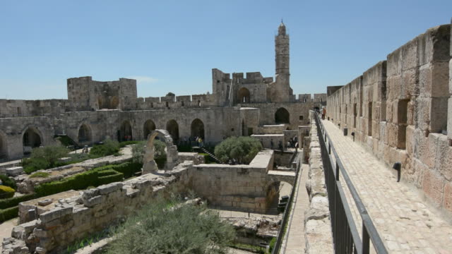 Tower-of-David-und-archäologischer-Garten-in-Jerusalem,-Israel,-an.