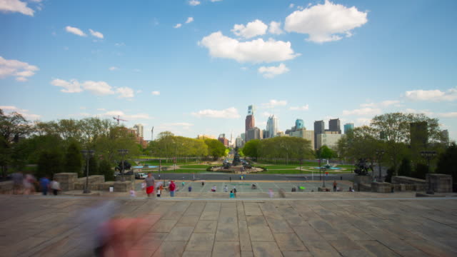 USA-Sommertag-Philadelphia-berühmte-Treppe-Stadt-Panorama-\"-4-k-Zeitraffer