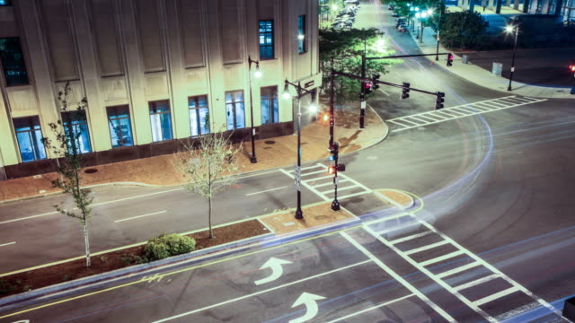 Nighttime-Boston-Traffic-Timelapse-at-an-intersection.--Busy-City-Motion-Downtown.