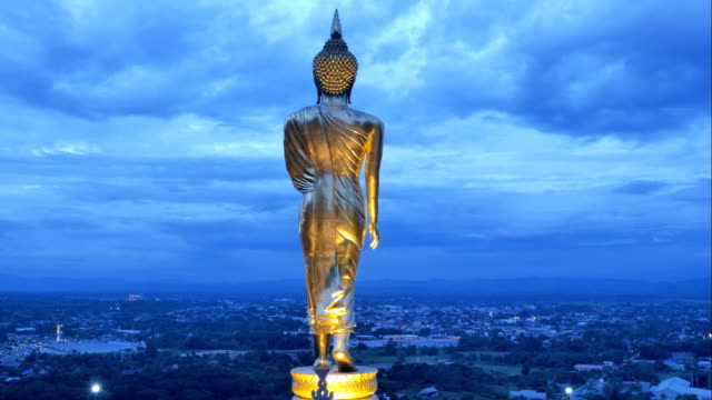 Standing-buddha-statue-at-Wat-Phrathat-Khao-Noi,-Nan,-Thailand.-One-of-the-best-view-excellent-place.