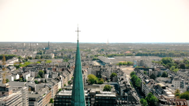 Aerial-drone-view.-Germany-Dusseldorf-Church-St.-Peter.-Panorama-of-dusseldorf
