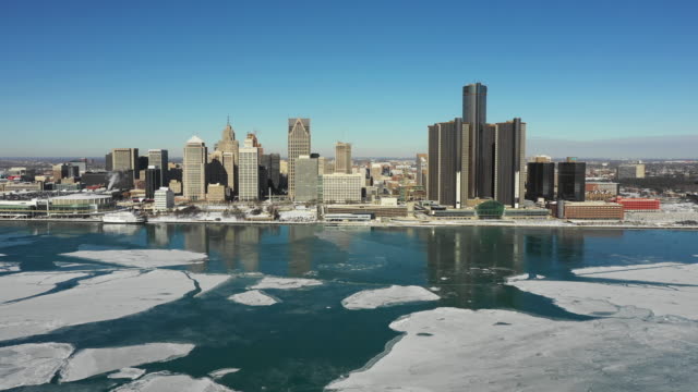 Detroit-Michigan-Aerial-Waterfront-Winter