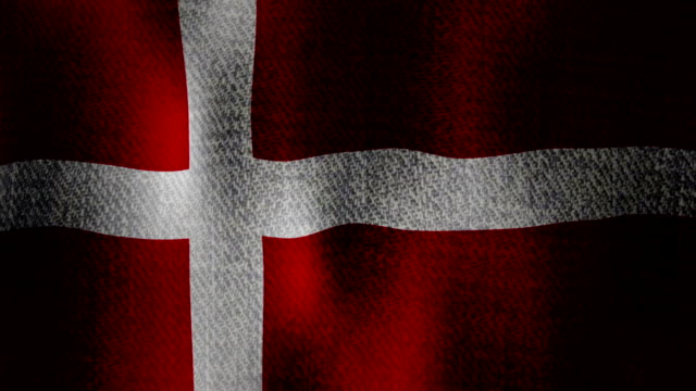 Dänemark-Flagge-winken-langsam-nahtlose-Schleife-(dunkel,-realistische-Stoff-Textur,-Endlos-Schleife)