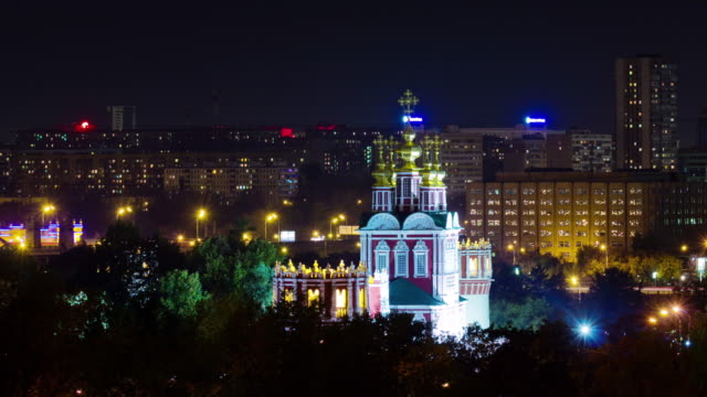Russland-Nacht-Beleuchtung-Moskau-Stadt-Kirchendach-Top-Panorama-4k-Zeitraffer