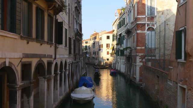 Italien-Sommer-Sonnenuntergang-Venedig-Stadt-berühmte-Straße-Kanal-Panorama-4k
