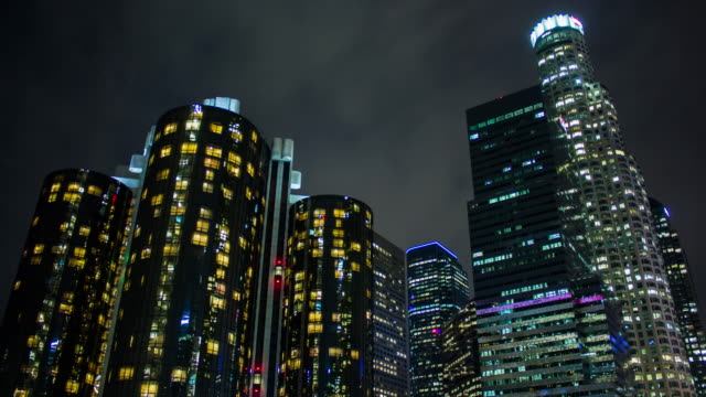 Die-Innenstadt-von-Los-Angeles-Skyline-Gebäude-Zeitraffer
