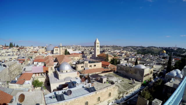 Jerusalem-skyline,-Israel-with-view-of-Church-of-the-Holy-Sepulchre