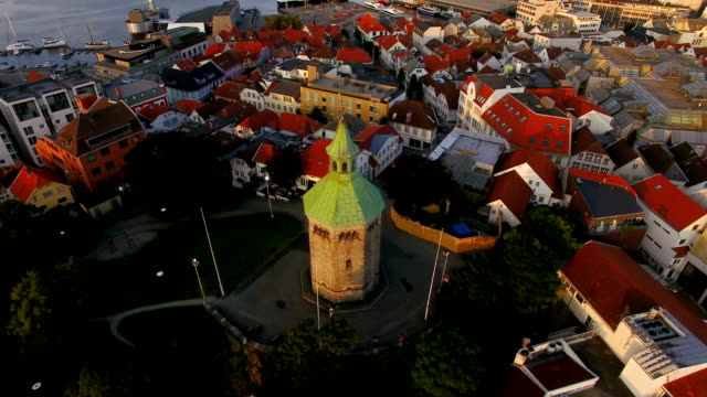 Aerial:-The-Valberg-tower-in-Stavanger,-Norway