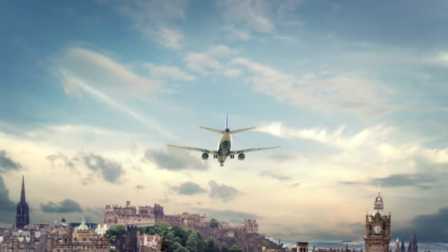 Airplane-Landing-Edinburgh-Scotland