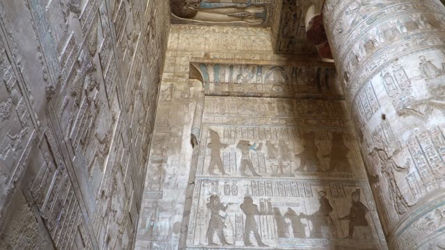 Interior-of-Dendera-temple-or-Temple-of-Hathor.-Egypt.-Dendera,-Denderah,-is-a-small-town-in-Egypt.-Dendera-Temple-complex,-one-of-the-best-preserved-temple-sites-from-ancient-Upper-Egypt.