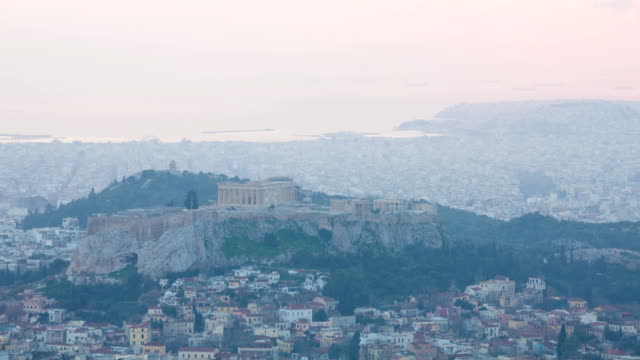 Time-lapse-of-Acropolis-and-Athens-city,-Greece