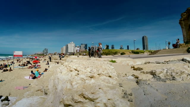 Vista-panorámica-de-la-playa-de-Tel-Aviv,-time-lapse