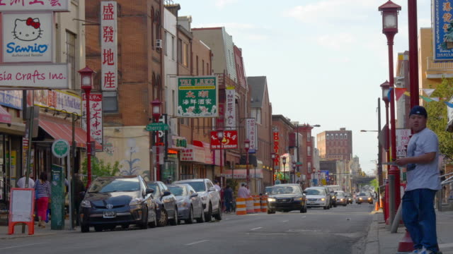 Estados-Unidos-la-luz-del-día,-Filadelfia-y-la-ciudad-de-tráfico-de-calle-de-la-ciudad-china,-4-k,-Pensilvania