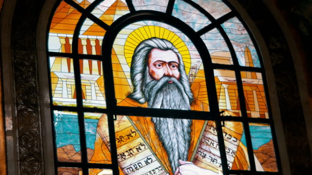 Stained-glass-Window-with-a-Picture-of-Icon-Lord-God-in-the-Christian-Church